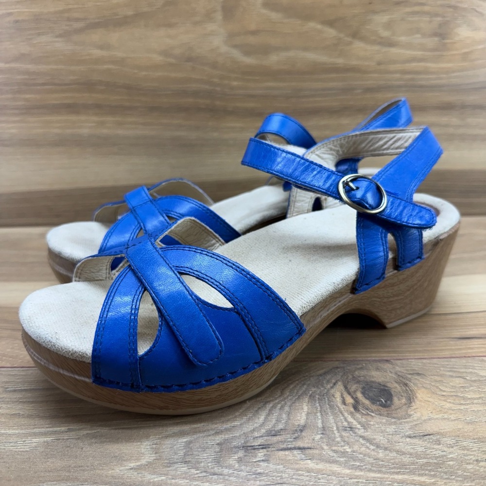 DANSKO Season Sandals Cobalt Blue Leather 8 EU 38 Walking Comfort Casual Wedge